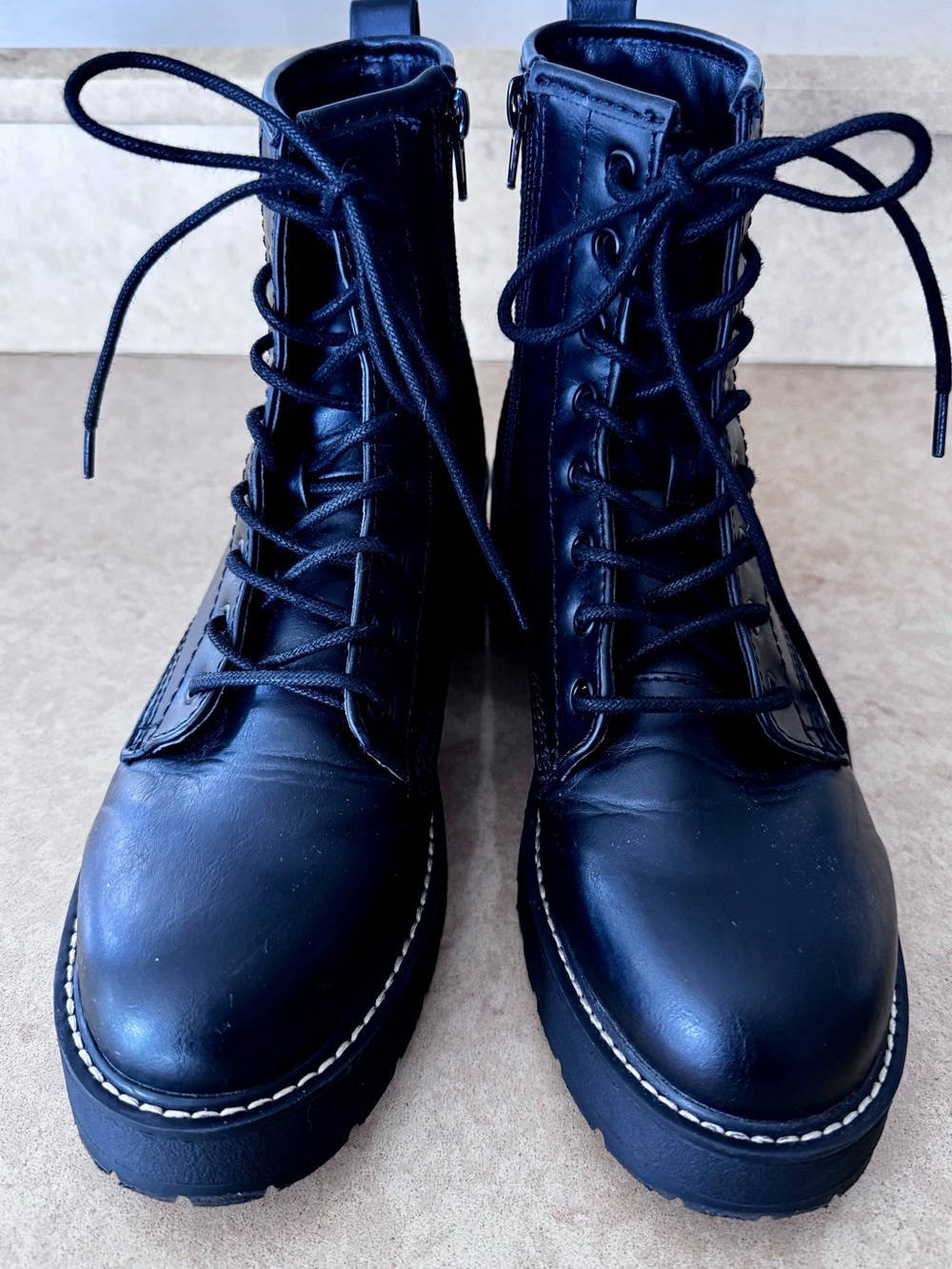 Madden Girl Black Lace-Up Platform Combat Boots